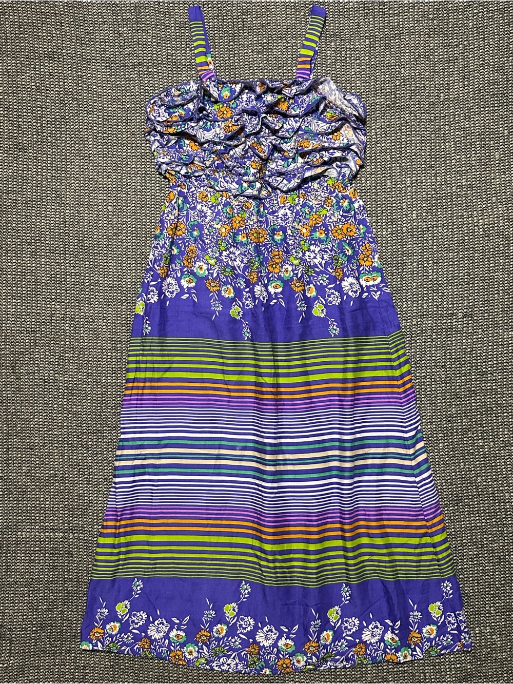 Zoey Purple Floral Striped Maxi Sundress with Ruffle Bodice